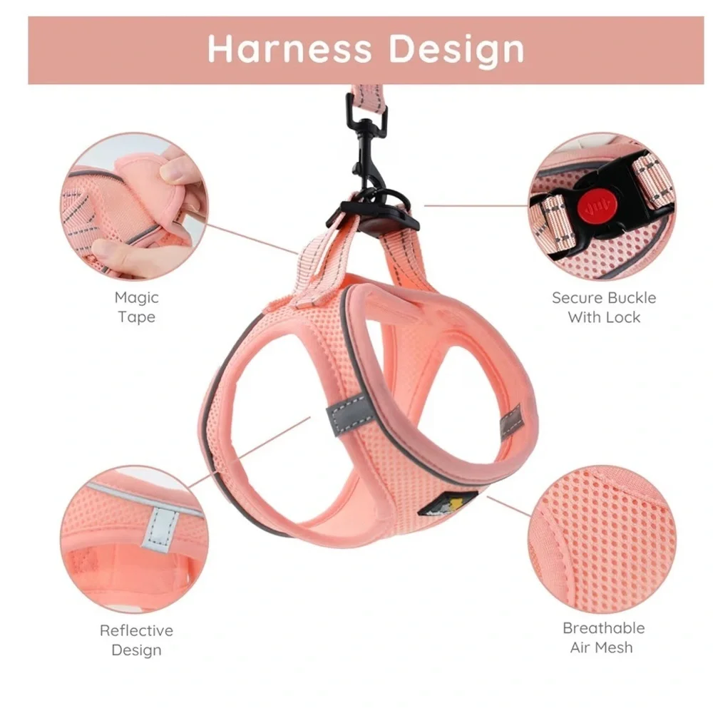 New- Bella & Pal Pink  Pet Harness & Leash Set  Safety Lock  16-18 inch Chest